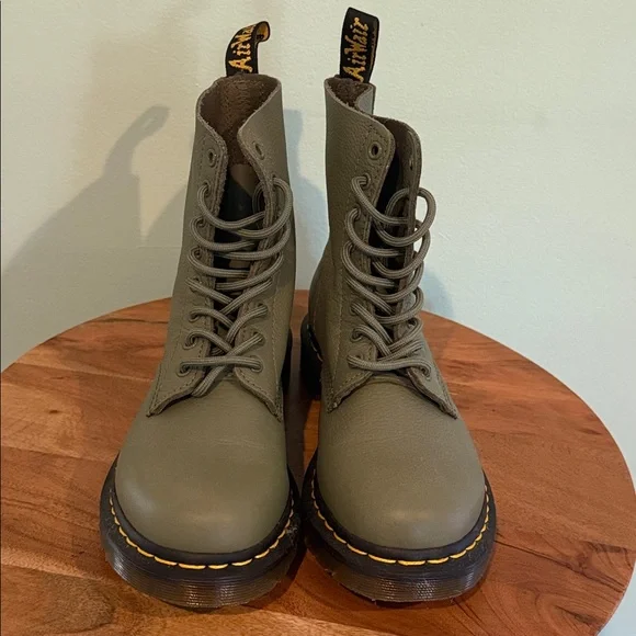 Dr. Martens Olive Green Leather Boots - Picture 2 of 8